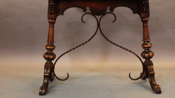39888. Spanish Revival 1920's Side Table With Iron Trestle - Image 4