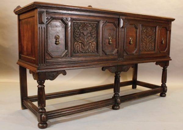 39858. Spanish Revival Walnut  Sideboard With Floral Motif