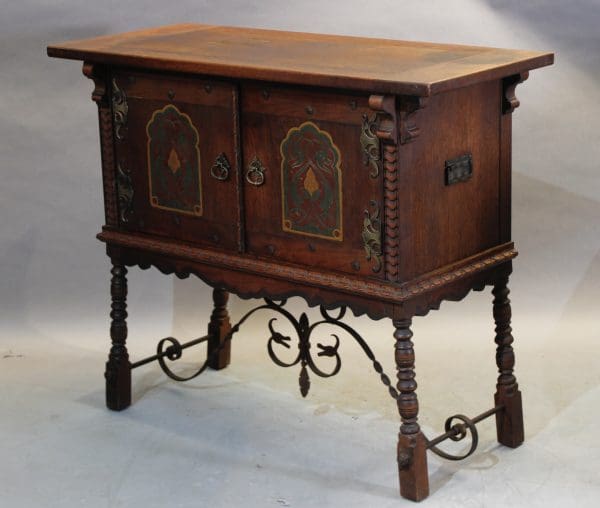 39871. Small 1920's Sideboard Wit Original Finish And Iron Trestle - Image 2
