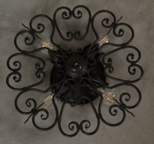 45569. Custom Wrought Iron Ceiling Mount With Four Bulbs