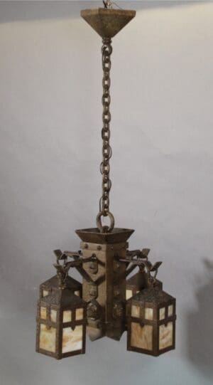 45055. Arts And Crafts 1910 Chandelier With Monks Face