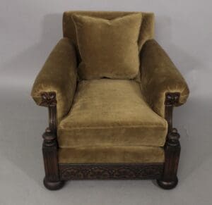 46259. 1 of 2 Spanish Revival 1920's Club Chairs With Velvet Upholstery