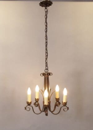 47187. Ornate Spanish Revival Five Light Chandelier