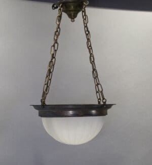 Vintage hanging pendant light with white glass globe
