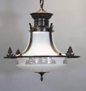 47771. 1 of 2 Rare Pendant Circa 1920's With Etched Glass