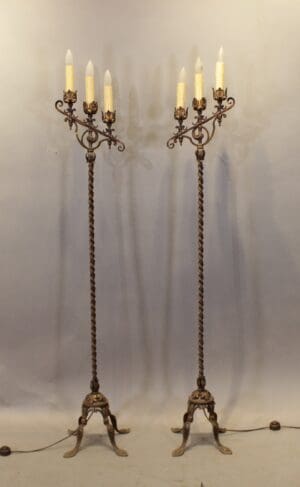 47559. Pair Of 1920's Spanish RevivalTorchieres With Original Finish