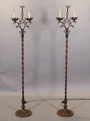 47793. Pair Of 1920's Torchieres With Original Polychrome Finish