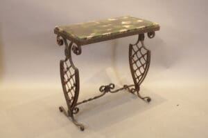 Spanish Revival 1920's Iron Table With Green Marble