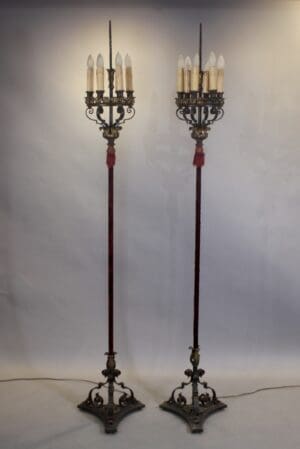 48198. Pair Of Stunning Tall 1920's Torchieres With Acanthus Motif