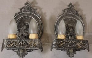48227. Pair of 1920's Spanish Revival Sconces With Hammered Finish