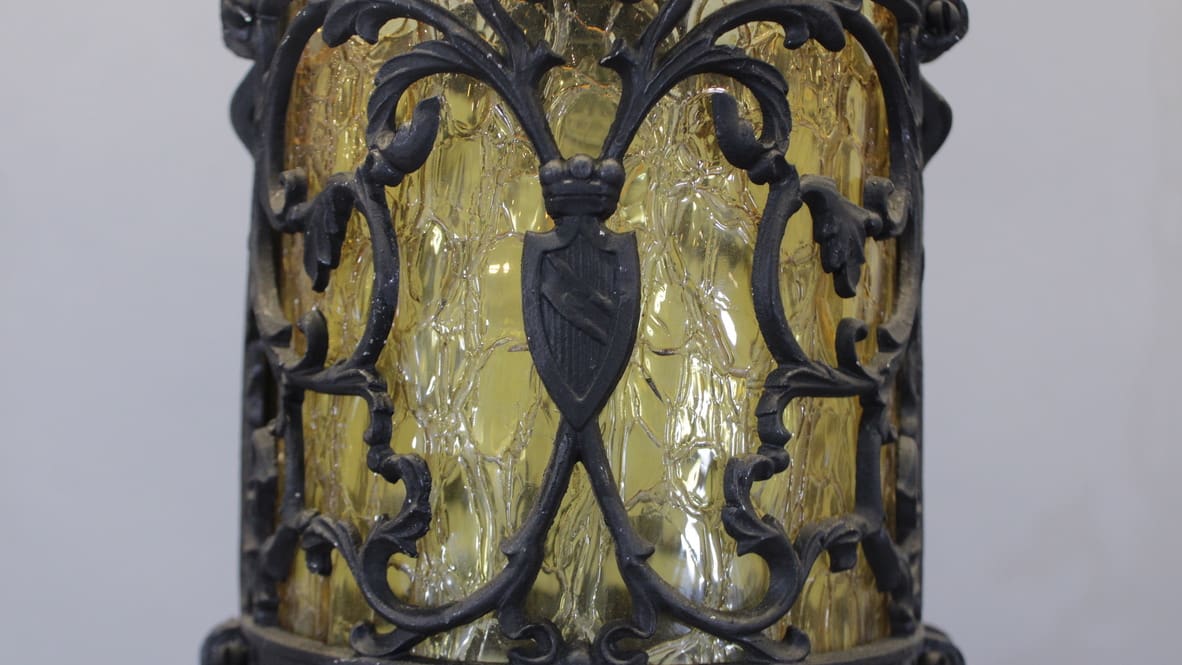 Spanish Revival 1920's Pendant With Amber Crackle Glass - Image 3