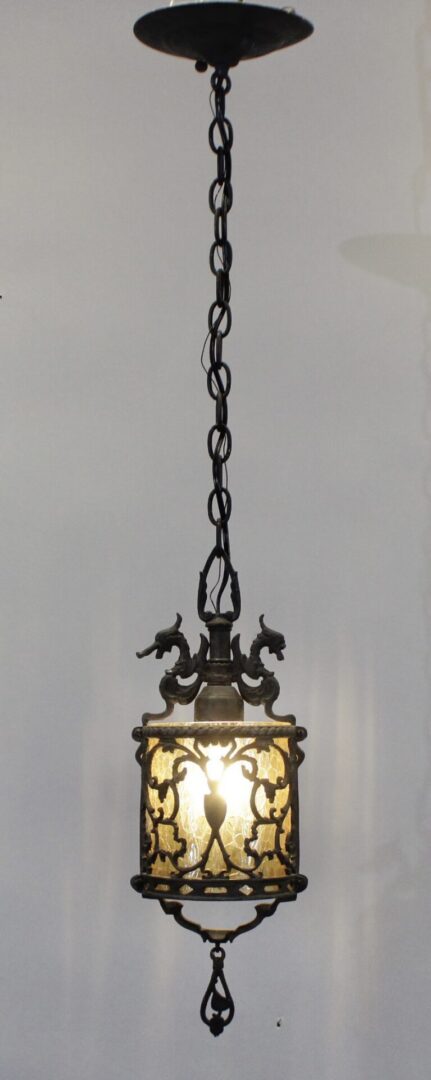 Spanish Revival 1920's Pendant With Amber Crackle Glass - Image 5
