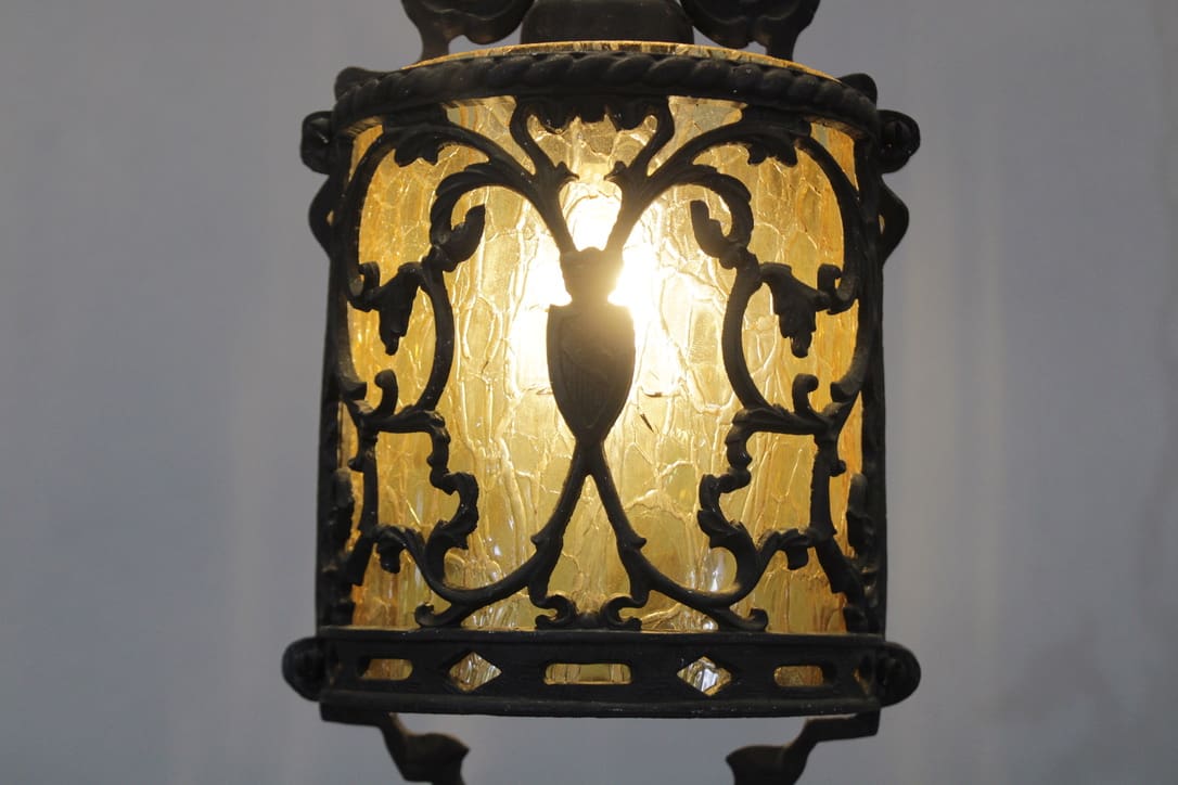 Spanish Revival 1920's Pendant With Amber Crackle Glass - Image 2