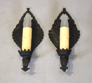Pair of 1920's Single Sconces With Raised Line Scrolls